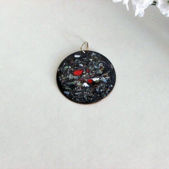 Artisan Boho Copper & Enamel Pendant for Necklace Signed One Of A Kind Vintage - Picture 2 of 4